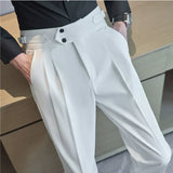 Bonsir British Style Men High Waist Casual Dress Pant Men Belt Design Slim Trousers Formal Office Social Wedding Party Dress Suit Pants