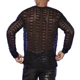 BONSIR  -  Casual Shirt Men Mesh Shirt Men Shirt Shirt Beach Club Daily Male Slim Fit Spring Summer V-neck Black Cotton Blend