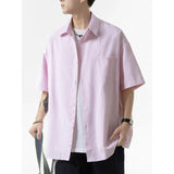 BONSIR  -  Oxford spinning blue and white shirt men's short sleeve Japanese coat high sense shirt students summer