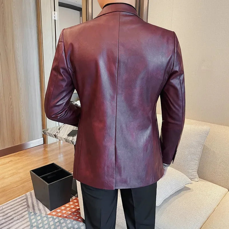 Bonsir Classics Autumn Winter Leather Suit Jackets Dress Men Solid Slim Casual Business Blazer Office Wedding Social Dress Men Clothing