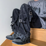 Bonsir American Style Vibezip-up Trendy Jeans For Men Loose-fit Bell Bottoms Ins High Street Gangsta Style Casual Workwear