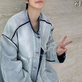 Bonsir Mens Denim Jacket Casual Raw Edge Jacket Streetwear Niche Personality Trend Temperament Long Sleeve Jacket Men'S Clothing 2024