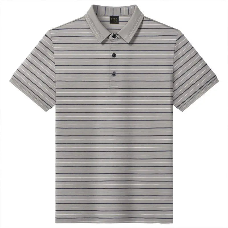 Bonsir Summer Men Short Sleeve Smooth Stripe Polo Shirts Male Clothing New Streetwear Fashion Grey Social Business Casual Basic Tops