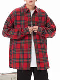 BONSIR  -  Brown Retroplaidshirtlong Sleeveshong Kong Styleclassy Japanese StyleJuku Style Loosetopscasual Shirtoutwear
