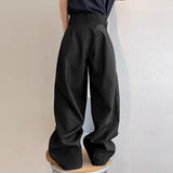 BONSIR  -  Men Pants Solid Color High Waist Pleated Button Casual Trousers Men Streetwear Loose Joggers Fashion Male Long Pants