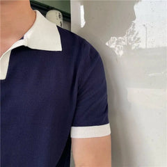 Bonsir Summer Lapel Breathable Short Sleeve Temperament Men's Clothing Slim Korean Version Solid Color Trend Knitted POLO Shirt