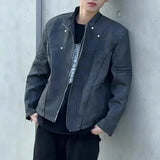Bonsir Men Pu Leather Jacket Short Shoulder Pad Casual Jacket Streetwear Retro Personality Versatile Leather Jacket Men'S Clothing 2024