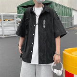 BONSIR  -  Print Mens Shirts Letter Short Sleeve Summer Chic Men Clothing Tops Single Breasted Loose Basics Casual Shirts for Men