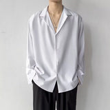 BONSIR  -  Korean Fashion Men's Shirt Spring Summer New Loose Casual Long-sleeved Lapel High Street Male Suit Shirt White Black Gray Green