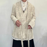 Bonsir Mens Jacket Jacquard Belt Elegant Apricot Suit Genderless Chinese Style Retro Court Style Campus Casual Long-Sleeve Top Unisex