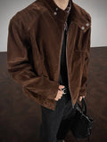 BONSIR  -  Coffee autumn velvet stand collar jacket men's American retro work jacket loose casual  top trendy
