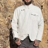 BONSIR  -  New spring and autumn shirt striped casual long-sleeved men's versatile trendy wasteland style fashionable handsome couple shirt