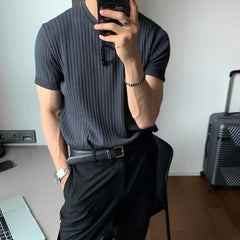 Bonsir Summer Knitted T-shirt Men Elastic Slim Fit Fashion Casual Short Sleeve T Shirt Men Korean Round Neck Knit Tshirt Mens Tops