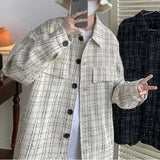 BONSIR  -  Casual Plaid Young Style Jackets Men's Clothing Loose Turn-down Collar Spring Autumn Long Sleeve Korean Single-breasted Coats