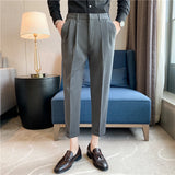 Bonsir British Style Summer New Solid Business Casual Suit Pants Men Fashion Naples High Waist Straight Pant Men Slim Social Trousers