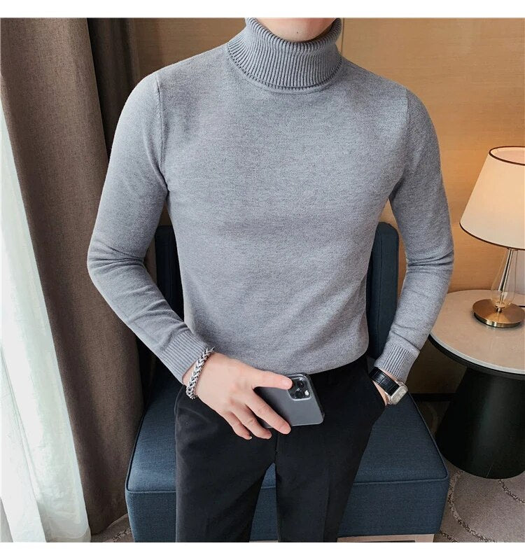 Bonsir New Fall/Winter Male Sweaters High-Necked Knitwear Shirt British Style Casual Business Pullover Men Casual Sweaters S-4XL