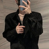 Bonsir Mens Shirts Starry Sky Hot Diamond Shirts Autumn Streetwear Fashion Niche Personality Sequins Performance Tops Men'S Clothing