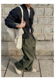 BONSIR  -  American Sle Cotton Linen Workwear Pants Men Loose Straight Leg Floor Length f Elastic Buttoned Linen Breathable Suit