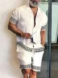 BONSIR  -  Men's Shirt Sets 3d Print Patchwork Lapel Short Sleeve Casual Shirt Beach Shorts Summer Streetwear Vacation Hawaiian Suits Men