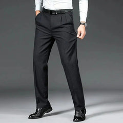 Bonsir Double Pleated Men Pants Trousers Straight Loose Autumn Casual Clothing Higt Waist Formal Suit