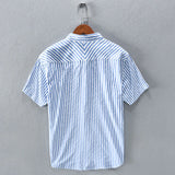 BONSIR  -  New Summer Men's Short Sleeve Shirt Fashion Thin Loose Half Sleeve Casual Youth Stripe Shirt Tops