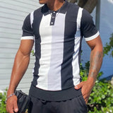 BONSIR  -  Streetwear Mens Casual Knit Polo 2024 Summer Leisure Short-sleeved Buttoned Lapel Polo Shirts Knitted Mens Striped Knitting Tops