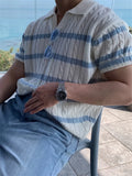 BONSIR  -  Men Fashion Stripe Lapel T-Shirt Short Sleeve Comfort Knitted Polo Shirt High Quality Coarse Fried Dough Twists Design Top