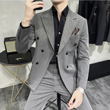 Bonsir 7XL-S (Blazer + Trousers)  Fashion Double Breasted Slim Fit Men's Suit Italian Style Luxury Wedding Social Dress 2 Piece Set