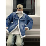 BONSIR  -  autumn and winter new American denim lamb wool warm jacket for men and women winter graffiti design cotton jacket top