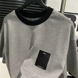 BONSIR  -  Summer New Men's Pullovers Spliced Crew Neck Screw Thread Casual Fashionable Classic Loose All-match Short Sleeve T-shirt Tops
