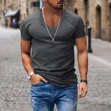 BONSIR  -  New Cotton Men T-shirt V-neck Fashion Design Slim Fit Soild T-shirts Male Tops Tees Short Sleeve T Shirt For Men