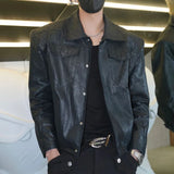 Bonsir Mens Pu Leather Motorcycle Grunge Slim Casual Pu Jacket Spring Streetwear Youth Campus Jacket Old Money Men'S Clothing New