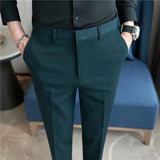 Bonsir Autumn Mens Fashion Embroidered Trousers Korean Business Dress Solid Suit Pant Formal Office Social Slim Fit Casual Suit Pants