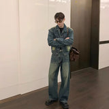 Bonsir American retro denim suit men spring autumn new styles washed worn casual and fashion two-piece set