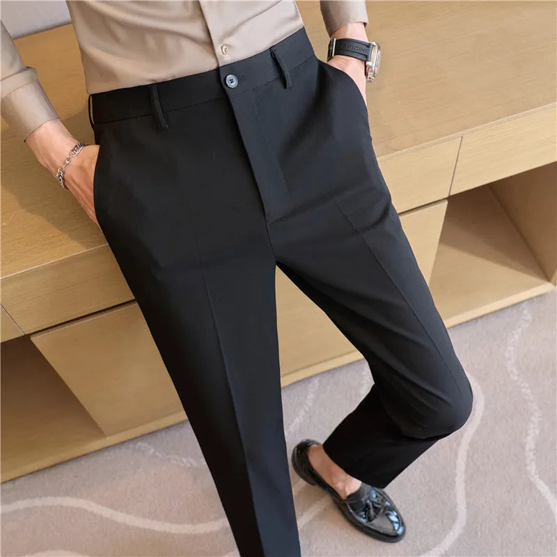 Bonsir Plus Size 38-28 Mens Solid Business Social Suit Pant Spring Formal Slim Fit Wedding Trouser Mens Fashion Casual Dress Pants