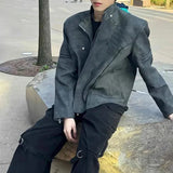 Bonsir Men Pu Leather Jacket Short Shoulder Pad Casual Jacket Streetwear Retro Personality Versatile Leather Jacket Men'S Clothing 2024