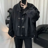 Bonsir Mens Jacket Metal Button Zipper Jacket Autumn Streetwear Motorcycle Trend Personality Versatile Short Top Men'S Clothing 2024