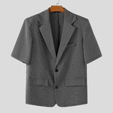 BONSIR  -  Men Plaid Blazer Lapel Half Sleeve Button Casual Suits Men Streetwear 2025 Korean Style Fashion Leisure Thin Coats S-5XL