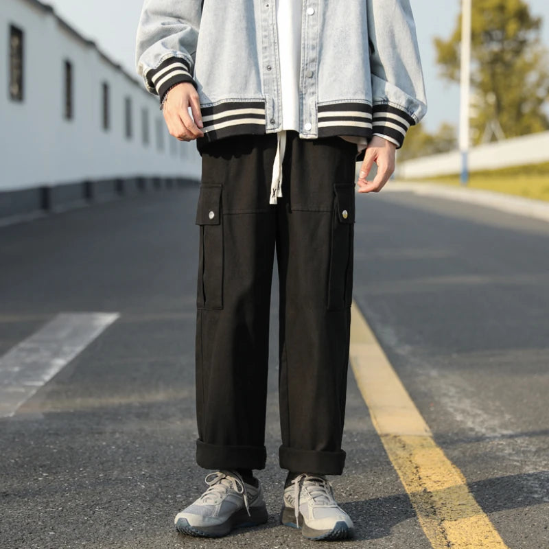 BONSIR  -  Casual Cargo Pants Men's Streetwear Vintage Trousers Hip-hop Overalls Fashion Loose Straight Wide Leg Pants Men