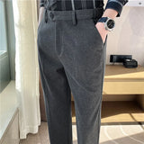 Bonsir Winter Thickened Woolen Suit Pant Mens Casual Straight Trousers Korean Classic Fashion Business Formal Office Social Suit Pants