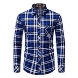 BONSIR  -  Autumn Mens Shirts Quality Dress Shirts Long Sleeve Slim Fit Solid Plaid Business Formal Blue Shirt Male Social Clothing