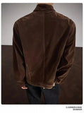 BONSIR  -  Coffee autumn velvet stand collar jacket men's American retro work jacket loose casual  top trendy