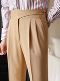 BONSIR  -  New Casual Mens Slim Fit Trousers 2025 Spring Autumn Trendy Solid Color Belt Design Straight Pants Men Vintage Suit Pants Male