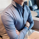 Bonsir High Quality Stand Seamless Shirts Men Long Sleeve Drape Slim Fit Casual Dress Shirts Luxury Formal Social Dress Blouse 4XL-M