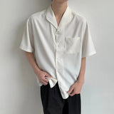 BONSIR  -  Men Shirt Cuban Collar Casual Shirt Spring/Summer Fashion Plain Simple Daily Versatile Short-Sleeve Tops Men'S Clothing 2025 New