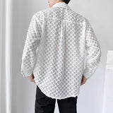 Bonsir Sexy Translucent Hollow Plaid Shirt Korean Fashion Loose Casual Long Sleeve Shirt Male Dress Shirts Tops Stage Clothes