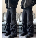 Bonsir Street hip-hop trend men and women straight leg personalized multi pocket design workwear jeans couple loose casual pants y2k