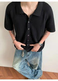 BONSIR  -  Old money style gray lapel knitted cardigan men's summer thin short-sleeved shirt high-end loose casual coat tide