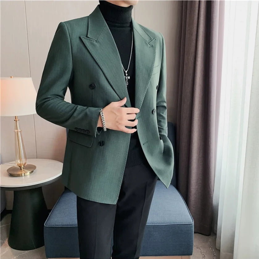 Bonsir Classic Luxury Striped Men Suit Jacket Fashion Double Breasted Business Office Wedding Tuxedos Male High Quality Slim Fit Blazer