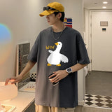 BONSIR  -  Summer Men Cotton Funny Goose Print T Shirt Cartoon Short Sleeve Tops O-Neck Tees Y2k Anime Casual Oversized T Shirts Men